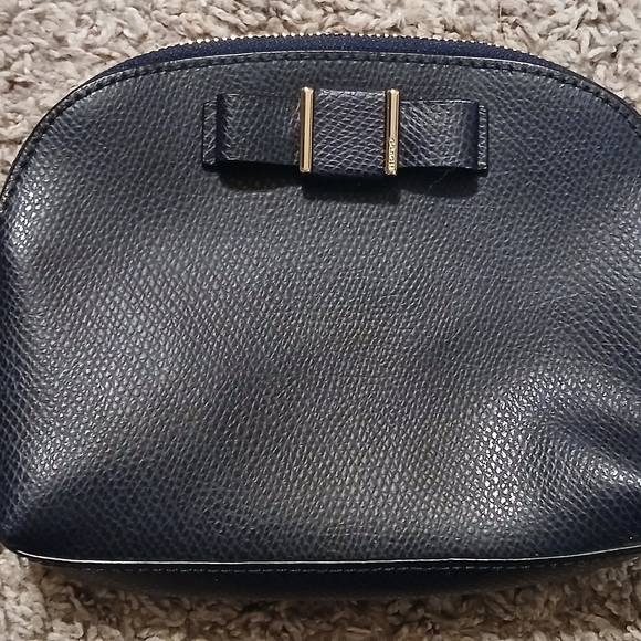 Coach Navy Pebbled Leather Bow Cosmetic Bag Pouch Clutch - Picture 2 of 9